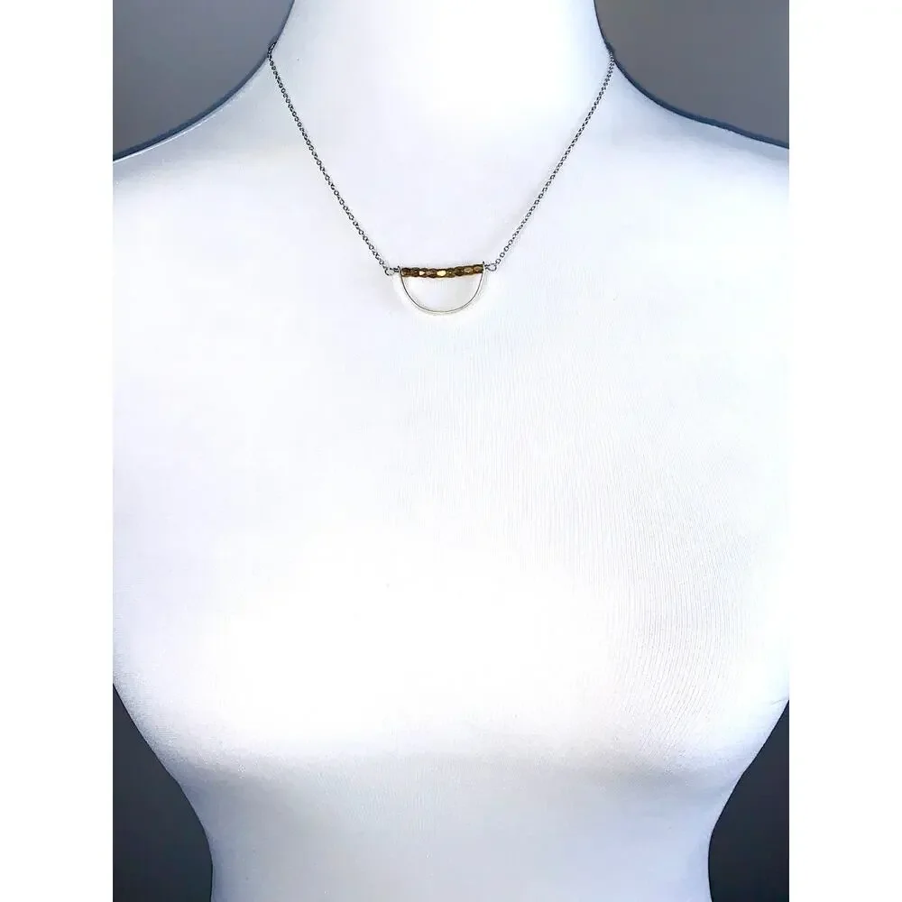 Julio Designs Silver Gold Beaded Suspended Arc Pendant Necklace EUC